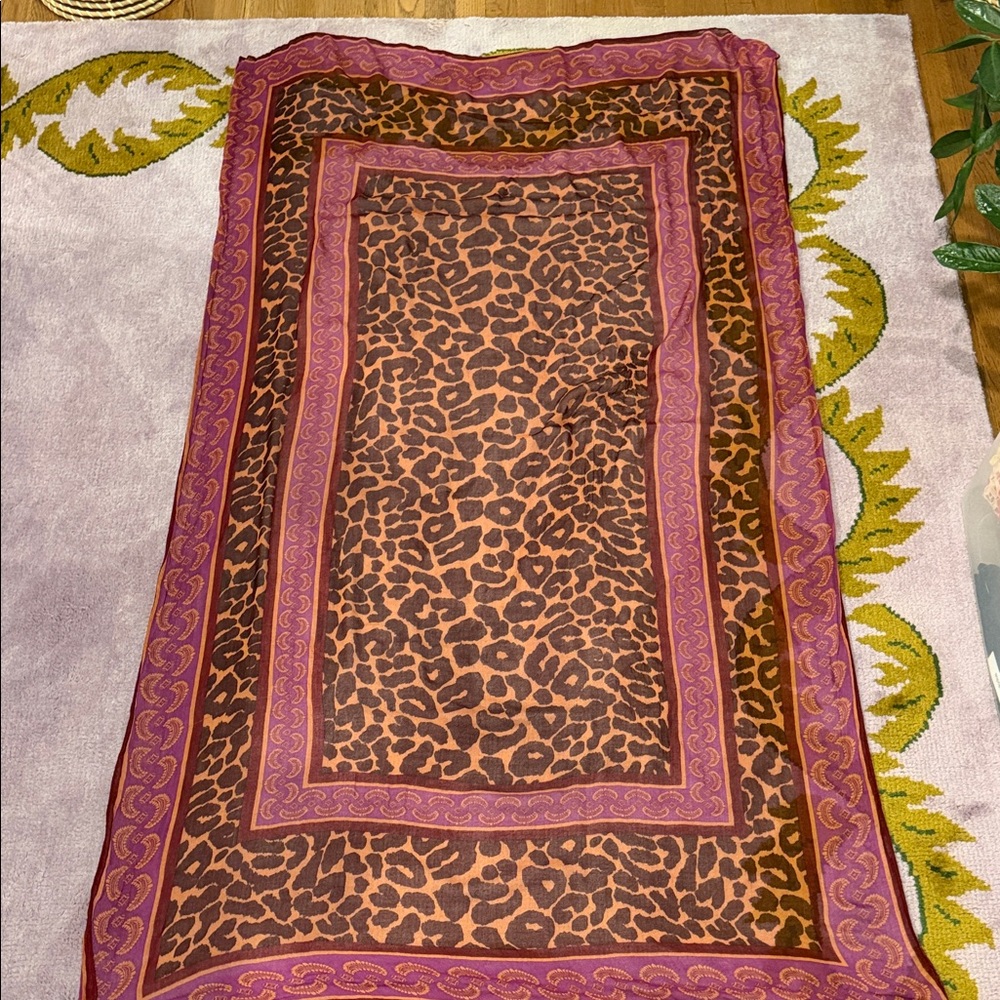 Theodora & Callum Animal Print Scarf with Pink and Brown